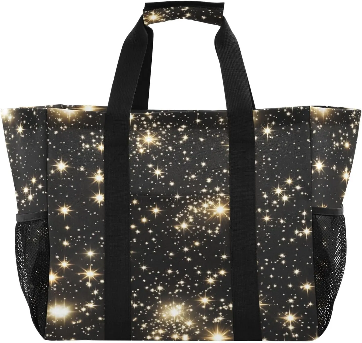 Spark Star Background Large Beach Bags for Women & Men,Waterproof Sandproof Beach Tote Swim Pool Bag for Pool Gym Grocery Travel