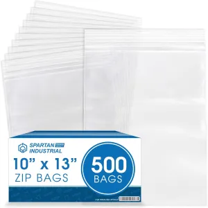 Spartan Industrial - 10 X 13 (500 Count) 2 Mil Clear Reclosable Zip Plastic Poly Bags with Resealable Lock Seal Zipper