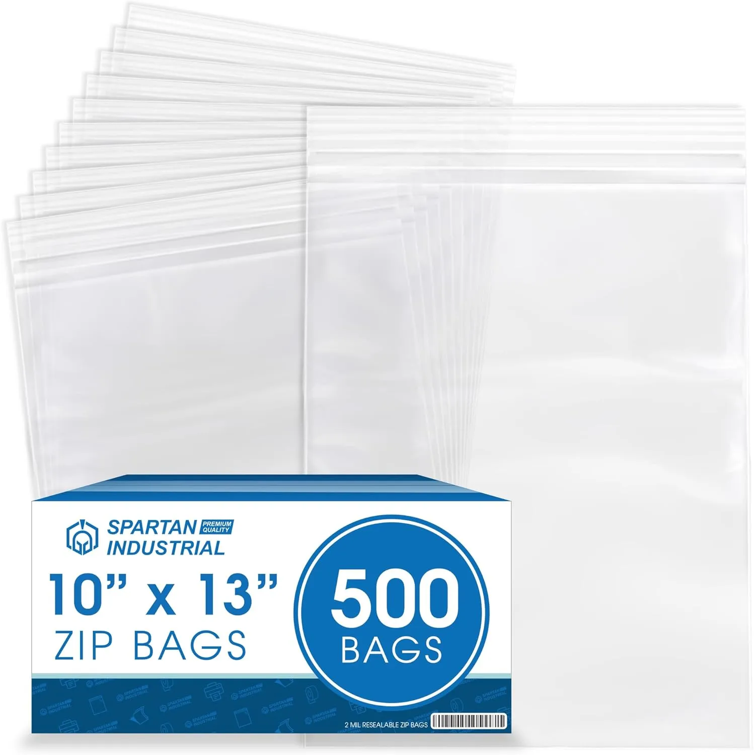 Spartan Industrial - 10 X 13 (500 Count) 2 Mil Clear Reclosable Zip Plastic Poly Bags with Resealable Lock Seal Zipper
