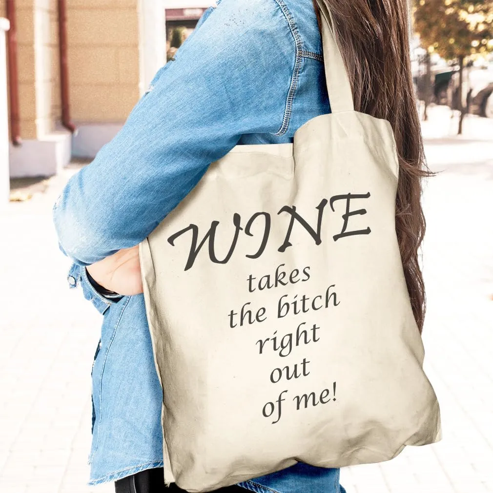 Speedy Pros Canvas Tote Bag for Women Wine Takes The Bitch Right out of Me Funny Drinking Beach Bags for Women