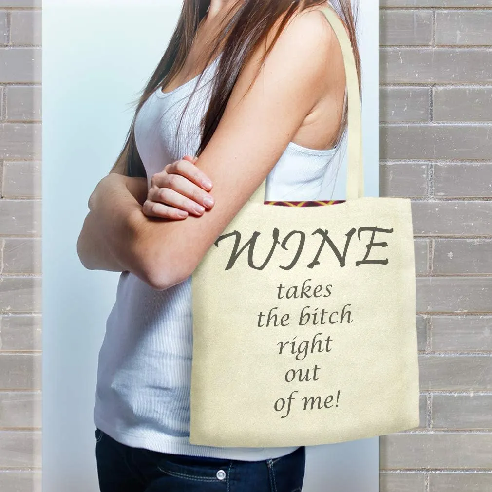 Speedy Pros Canvas Tote Bag for Women Wine Takes The Bitch Right out of Me Funny Drinking Beach Bags for Women