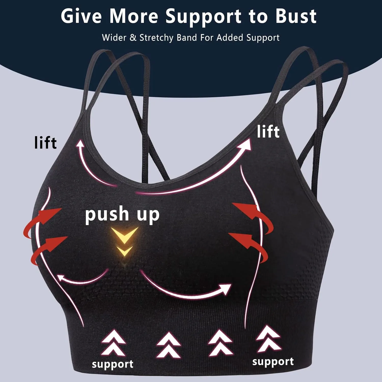 Sports Bra, Workout Tops for Women, Medium Impact Strappy Padded Sports Bras for Women High Support