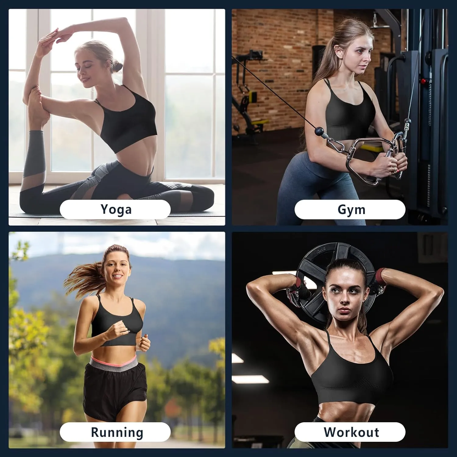 Sports Bra, Workout Tops for Women, Medium Impact Strappy Padded Sports Bras for Women High Support