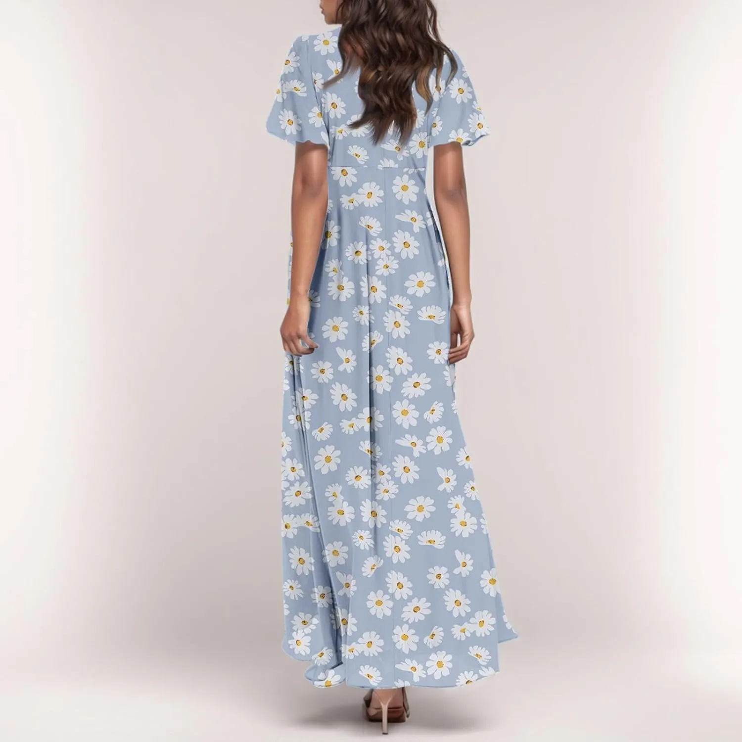 Summer Dress for Women 2025,Swing Flowy Ruffle Hem Casual Chiffon Beach Dresses