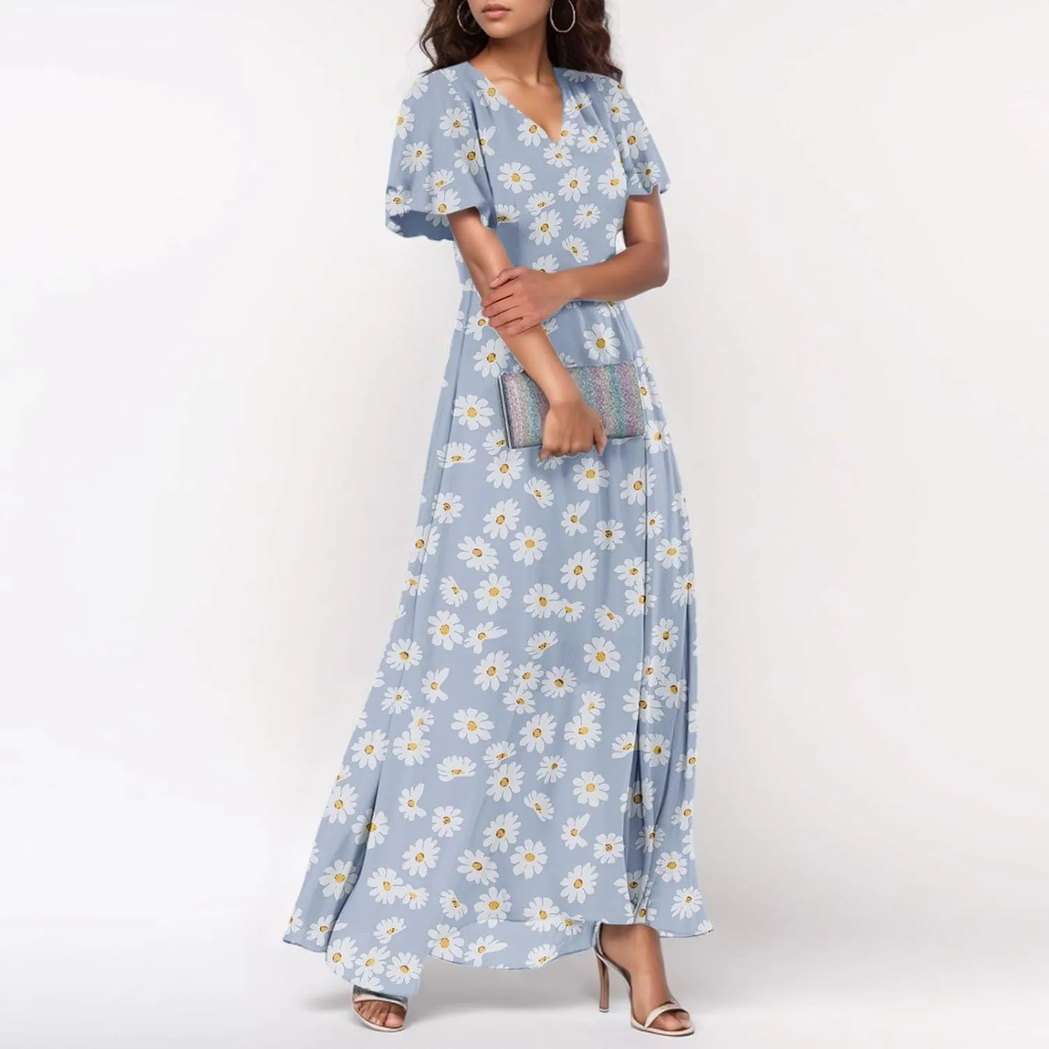Summer Dress for Women 2025,Swing Flowy Ruffle Hem Casual Chiffon Beach Dresses