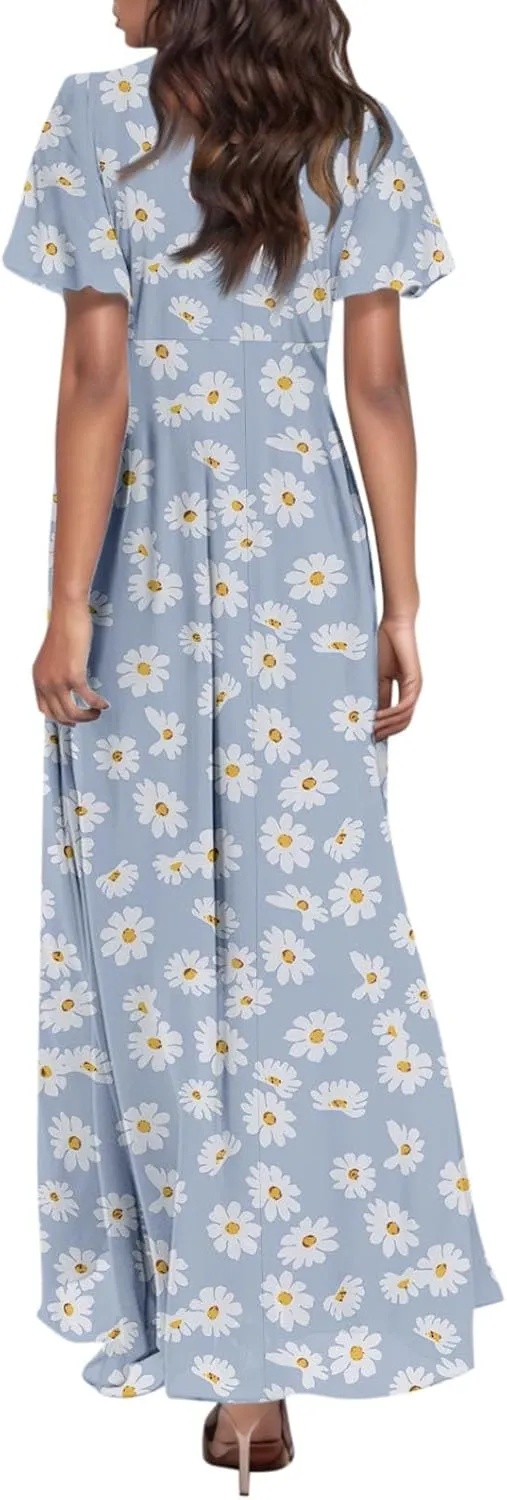 Summer Dress for Women 2025,Swing Flowy Ruffle Hem Casual Chiffon Beach Dresses