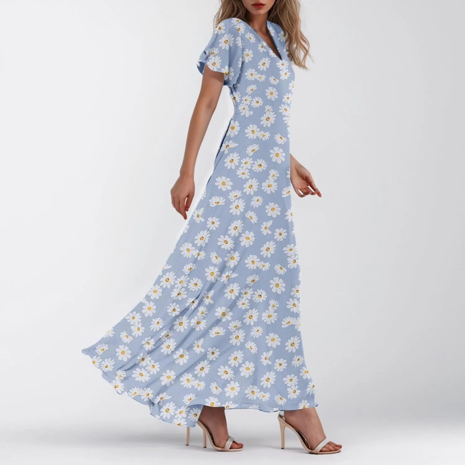 Summer Dress for Women 2025,Swing Flowy Ruffle Hem Casual Chiffon Beach Dresses