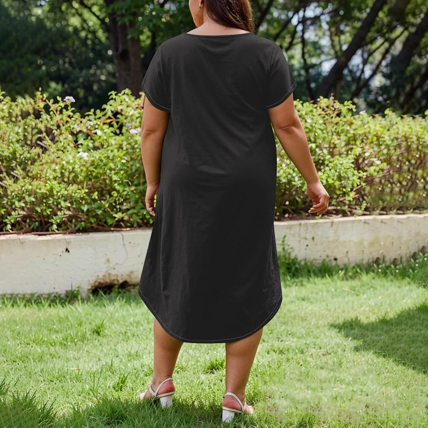 Summer Dresses for Women 2025 Maxi Split Hem Short Sleeve Beachy Dresses with Pockets Trendy Resort V-Neck Outfits