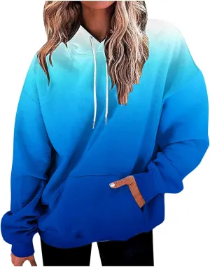 Sweatshirt Hoodies for Women Loose Fit Baggy Gradient Colors Pullover Tops Casual Trendy Fall Sweatshirts with Pocket