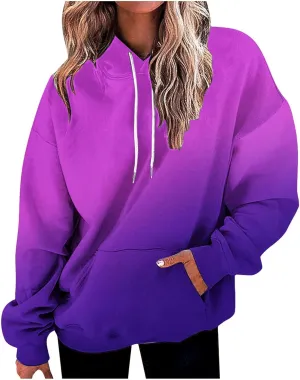 Sweatshirt Hoodies for Women Loose Fit Baggy Gradient Colors Pullover Tops Casual Trendy Fall Sweatshirts with Pocket
