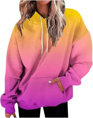 Sweatshirt Hoodies for Women Loose Fit Baggy Gradient Colors Pullover Tops Casual Trendy Fall Sweatshirts with Pocket