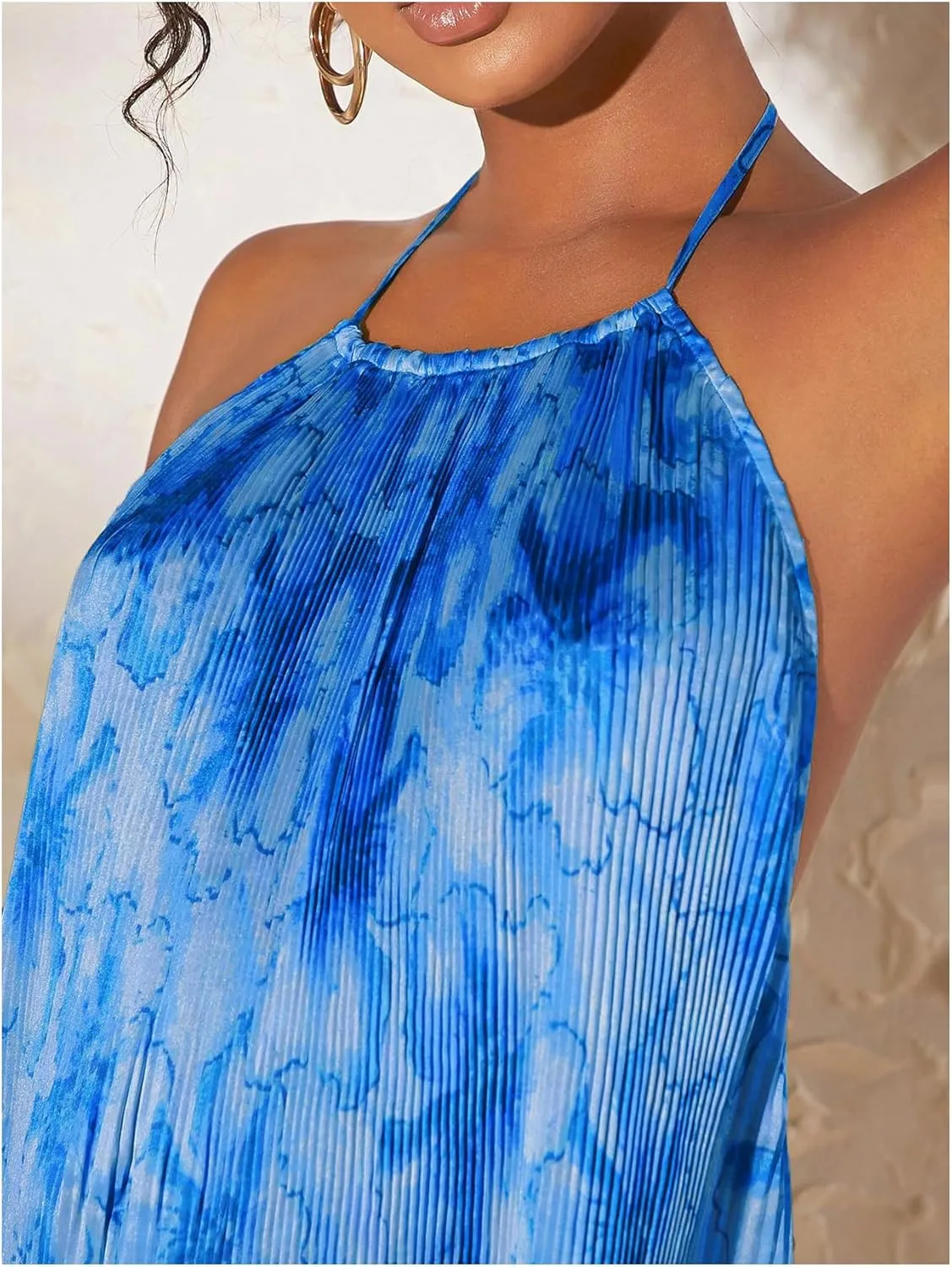 SweatyRocks Women's Allover Print Backless Halter Dress Sleeveless Straight Hem Mini Dresses