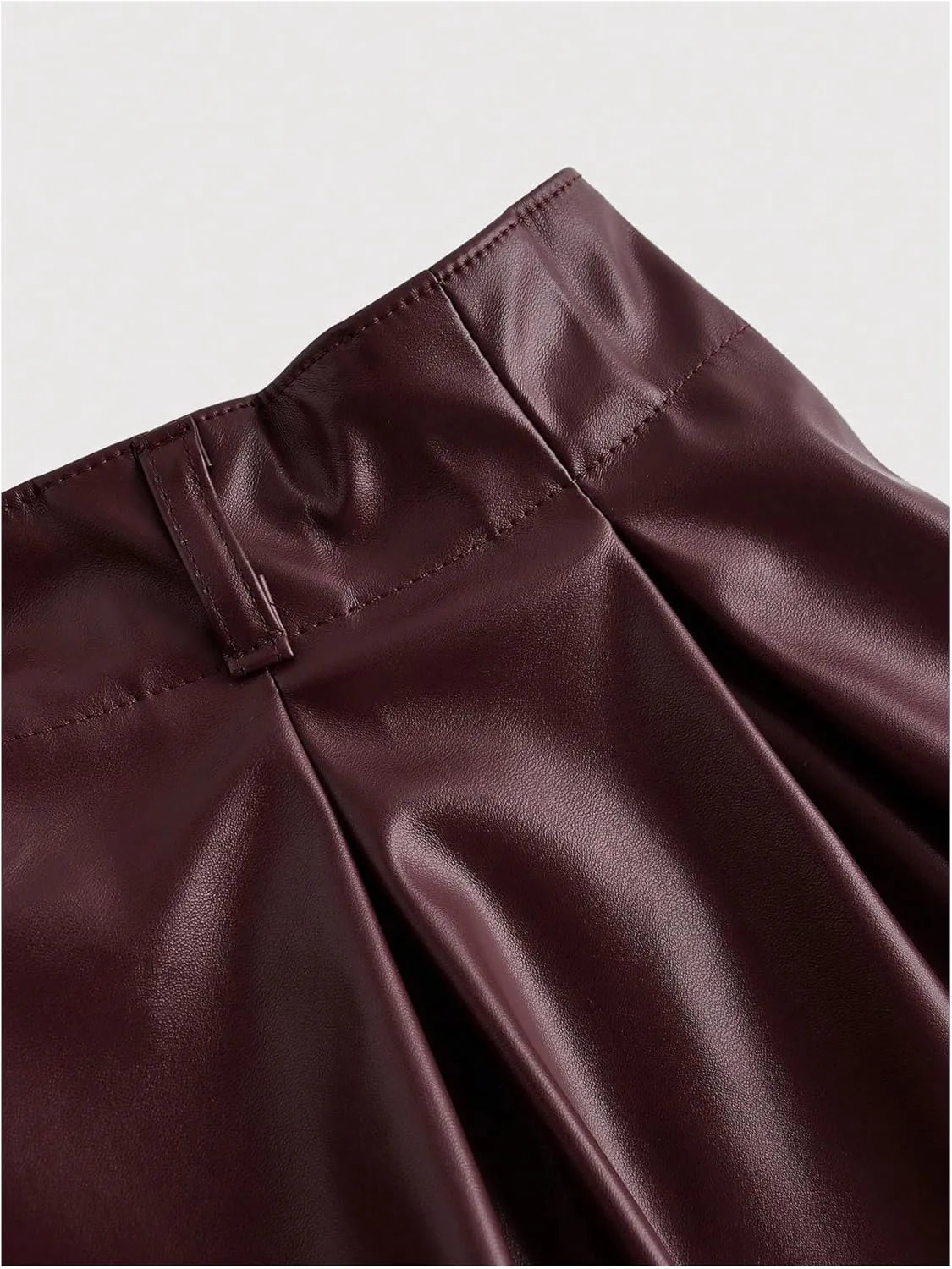 SweatyRocks Women's PU Leather A Line Mini Skirt Flared Hem Pleated Skirts with Shorts