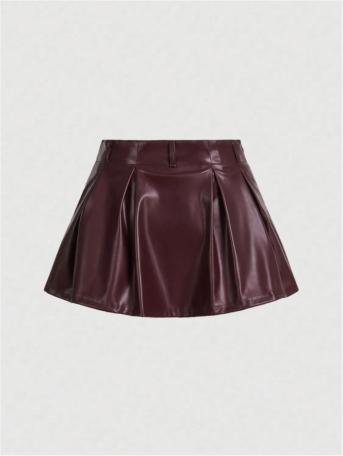 SweatyRocks Women's PU Leather A Line Mini Skirt Flared Hem Pleated Skirts with Shorts