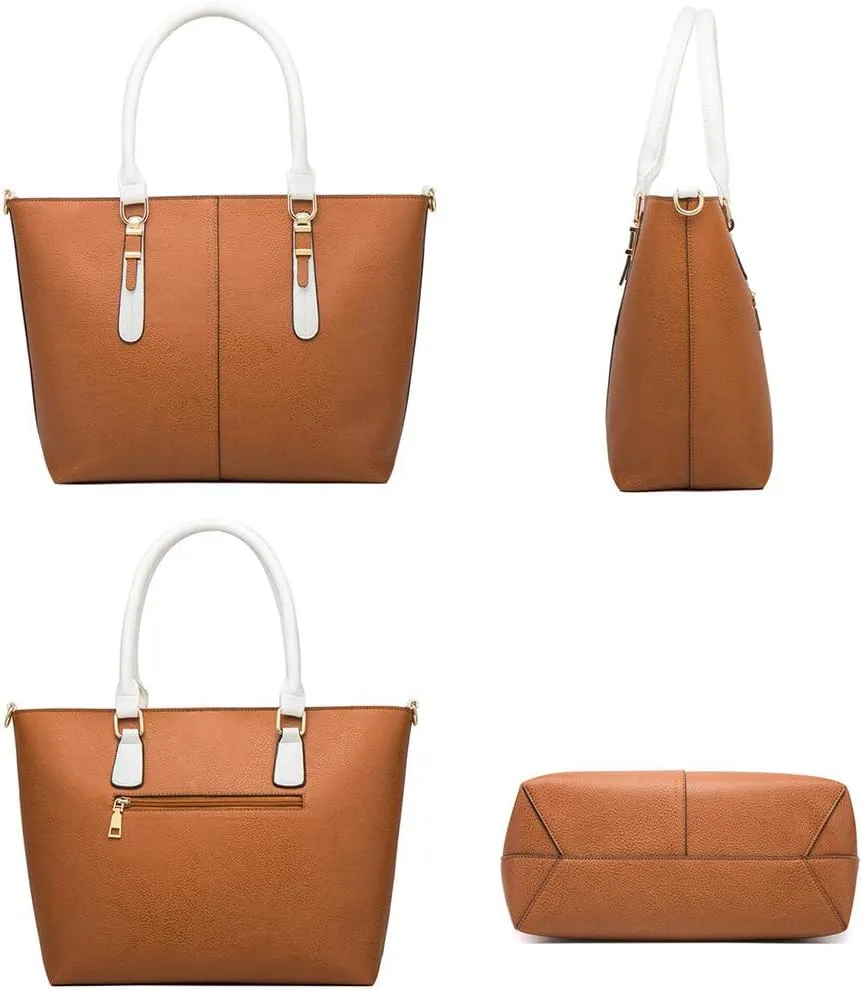 Synthetic PU Leather Tote for Women Satchel Crossbody Hobo 4pcs Handbags Shoulder Messenger Color Contrast Tassel