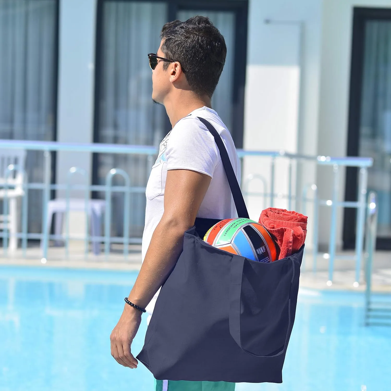 TBF Heavy Canvas Large Tote Bag with Zippered Closure for Beach, Grocery Shopping, Travel Bags