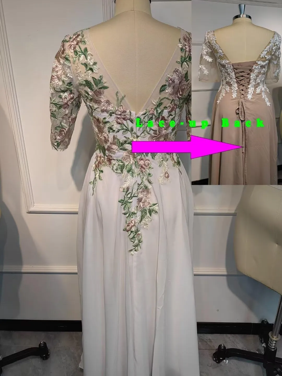 Tea Length Mother of The Bride Dresses Embroidery Chiffon Appliques Half Sleeves Formal Evening Dress A Line