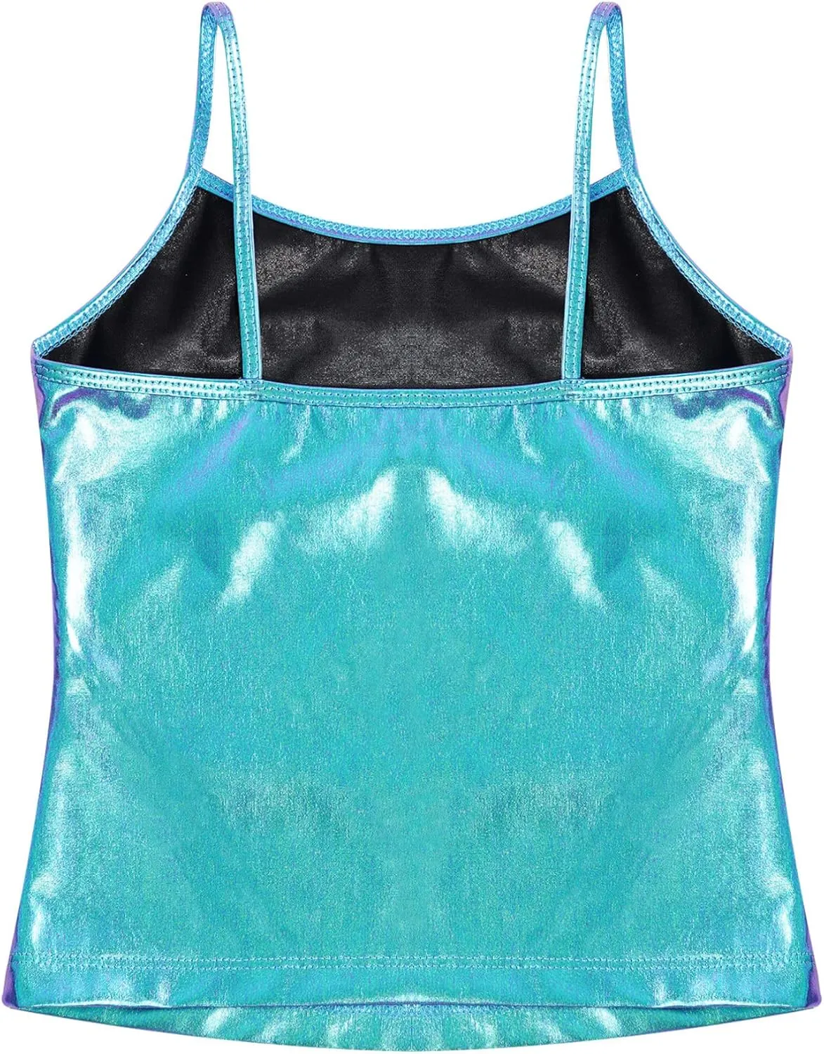TiaoBug Girls Shiny Metallic Dance Crop Tops Sleeveless Camisole Tank Tops Jazz Dancing Performance Shirt