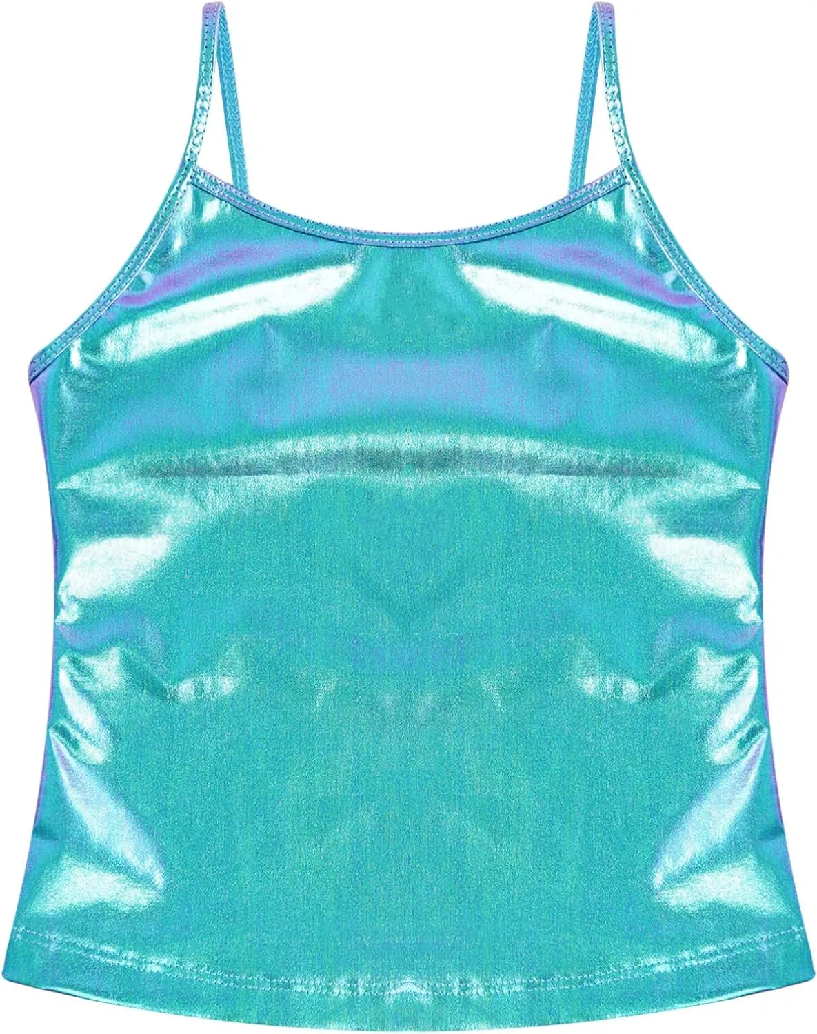 TiaoBug Girls Shiny Metallic Dance Crop Tops Sleeveless Camisole Tank Tops Jazz Dancing Performance Shirt