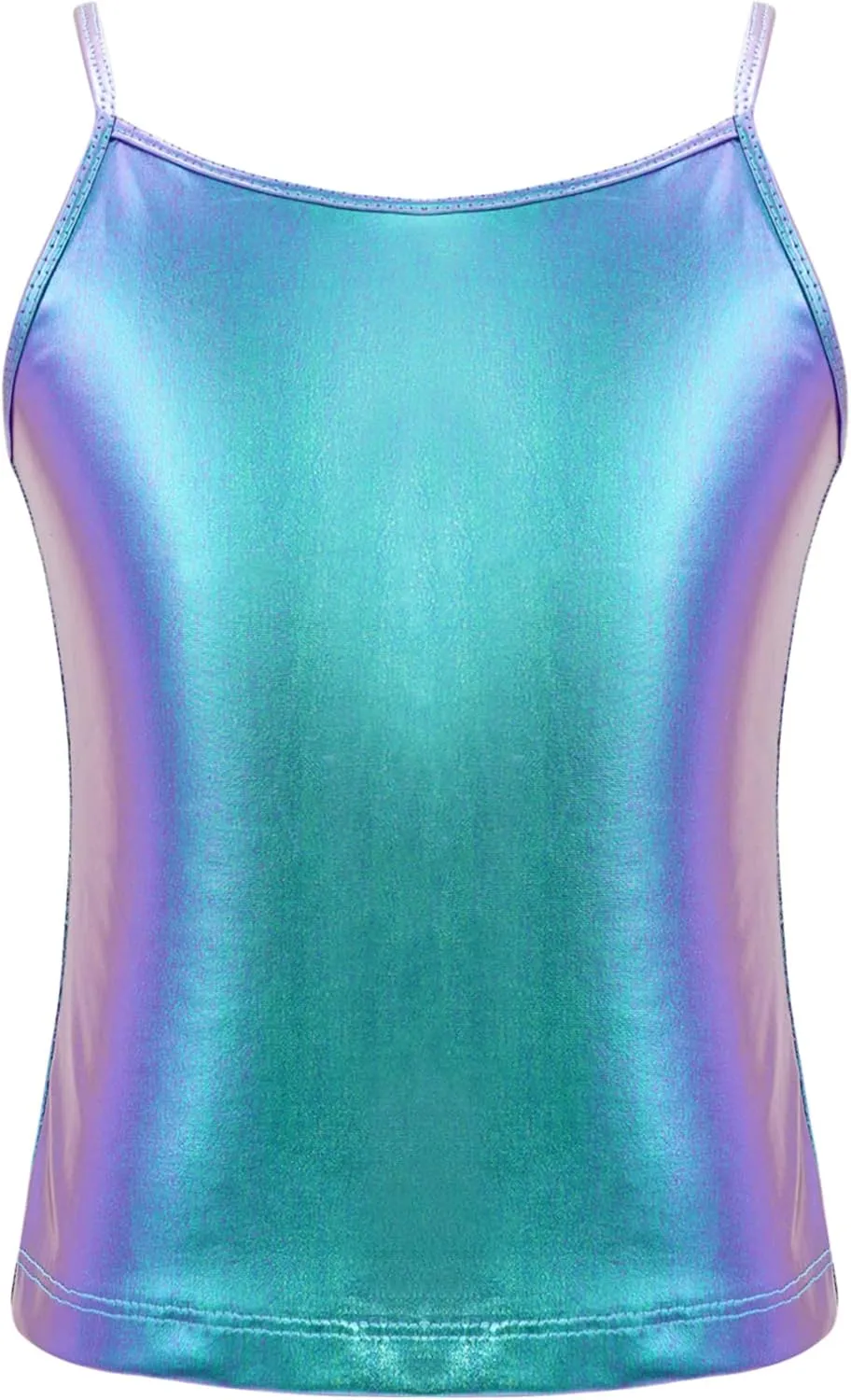TiaoBug Girls Shiny Metallic Dance Crop Tops Sleeveless Camisole Tank Tops Jazz Dancing Performance Shirt