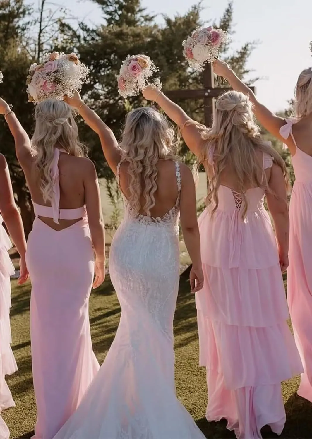 Tiered Ruffle Bridesmaid Dresses for Women 2025 A Line V Neck Long Chiffon Formal Dress with Slit