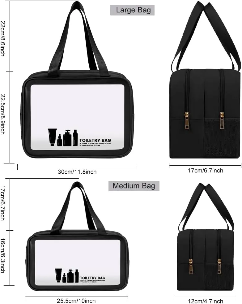 Toiletry Bag for Women Men, Translucent Dry-wet Separation Toiletries Bag Makeup Bag Travel Bag for Toiletries, Cosmetics, Travel Essentials, Toiletry Bags for Women Traveling (Black)