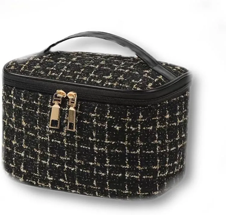Toiletry Bag for Women Men,Travel Bag Large Capacity Tote Bag Handbag (Tweed Black)