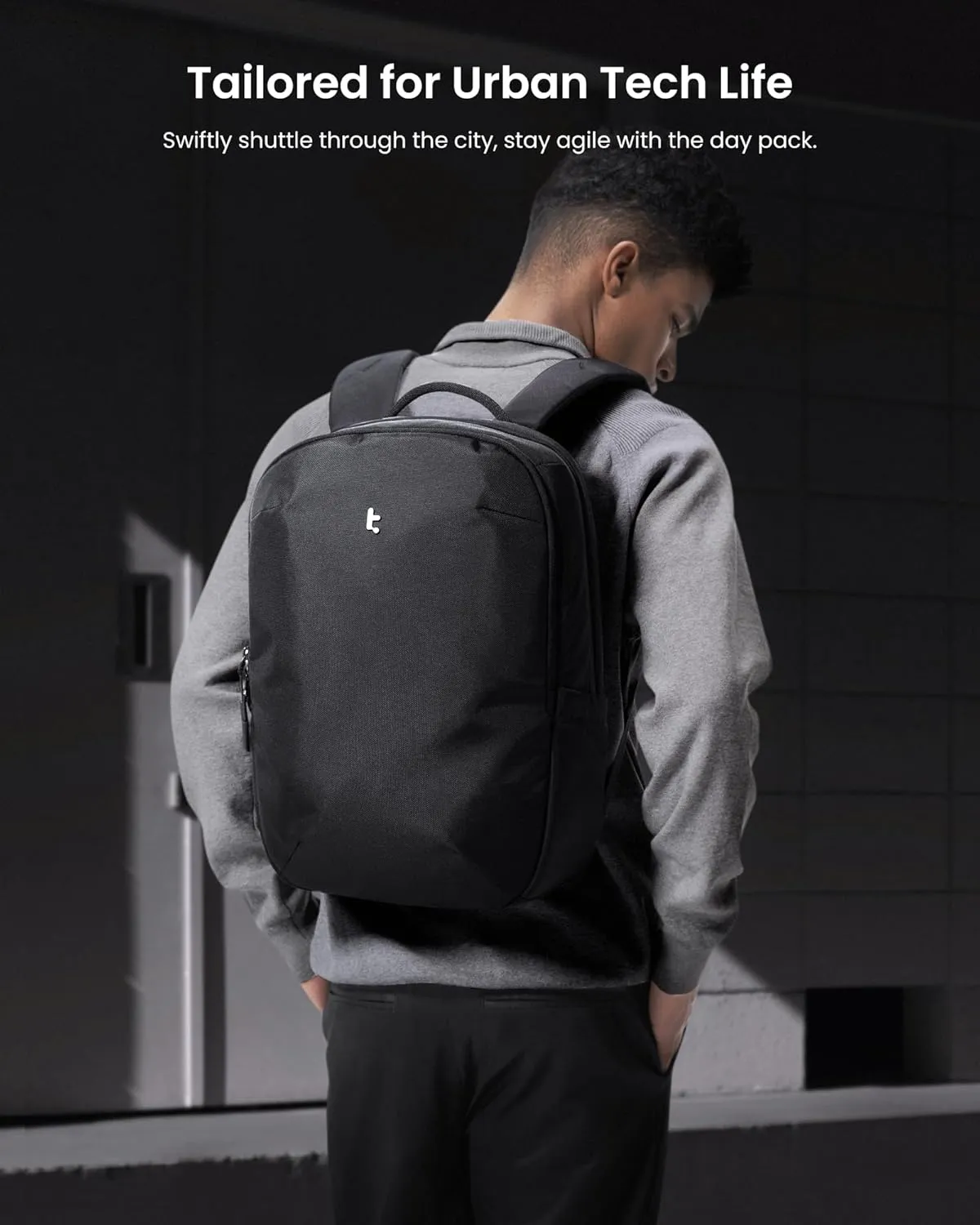 tomtoc Laptop Backpack Minimalist Daypack, UrbanEX-T65, A City Pack for Daily Commute Work, Water-resistant, Cordura Ballistic Nylon, 20L Fits 15.6-inch Notebook, Black