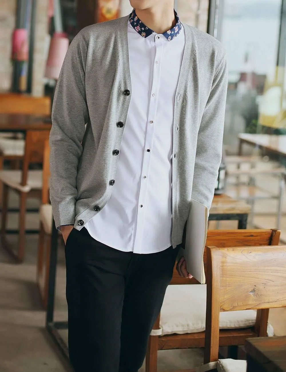 TopTie Men's Casual Fit V-Neck Cotton Sweater Cardigan