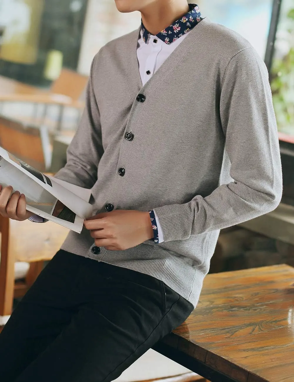 TopTie Men's Casual Fit V-Neck Cotton Sweater Cardigan