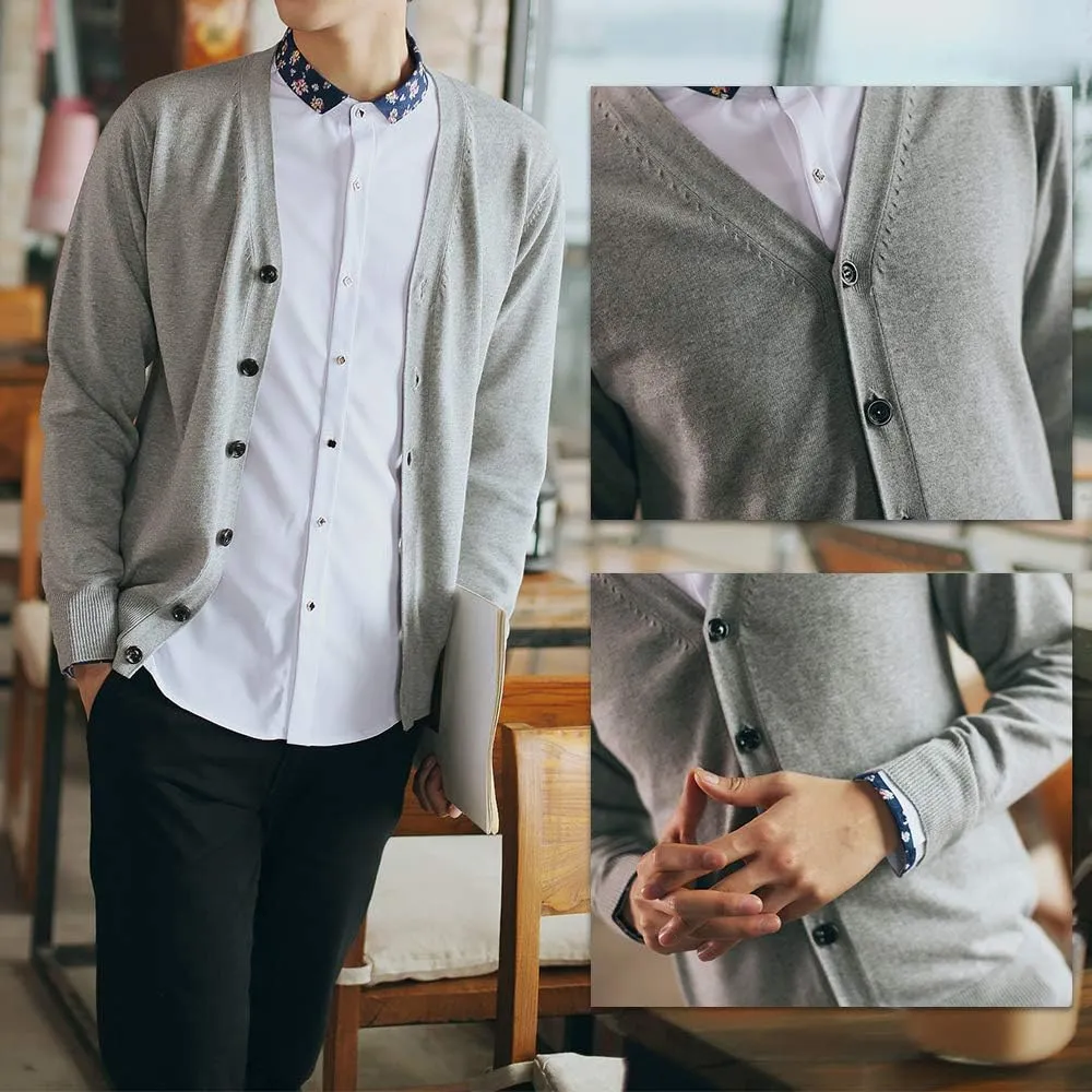 TopTie Men's Casual Fit V-Neck Cotton Sweater Cardigan