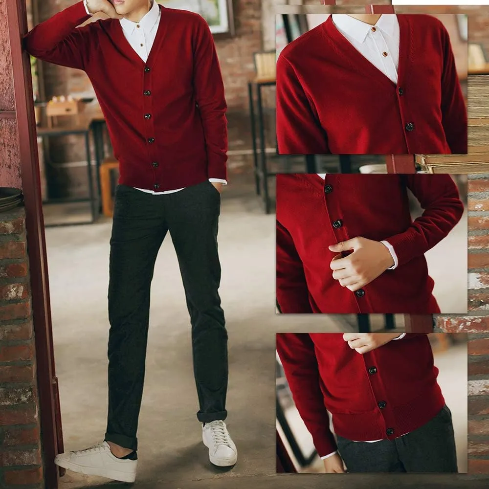 TopTie Men's Casual Fit V-Neck Cotton Sweater Cardigan