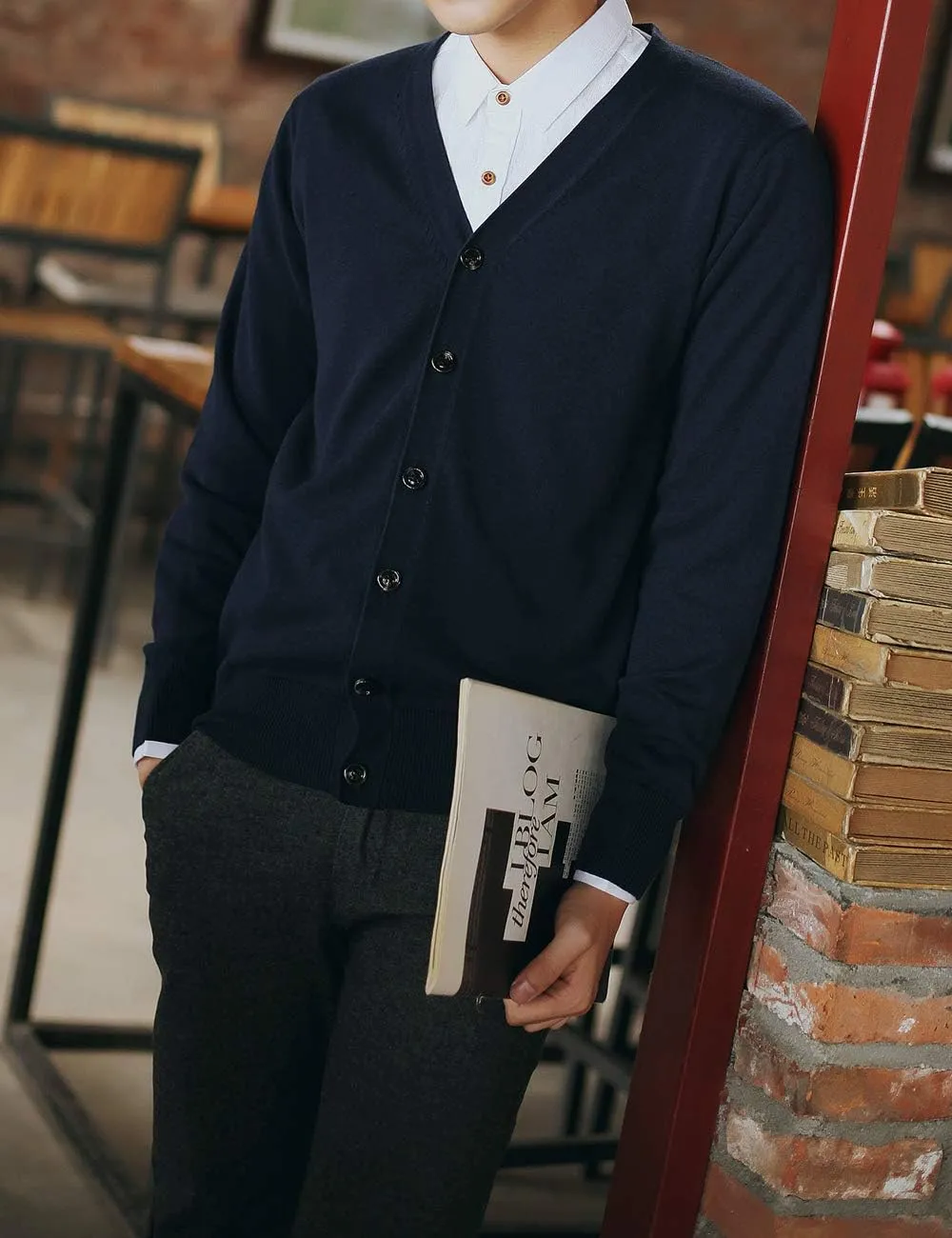 TopTie Men's Casual Fit V-Neck Cotton Sweater Cardigan