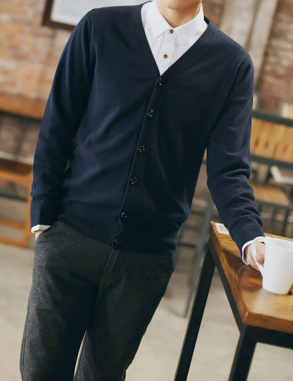 TopTie Men's Casual Fit V-Neck Cotton Sweater Cardigan
