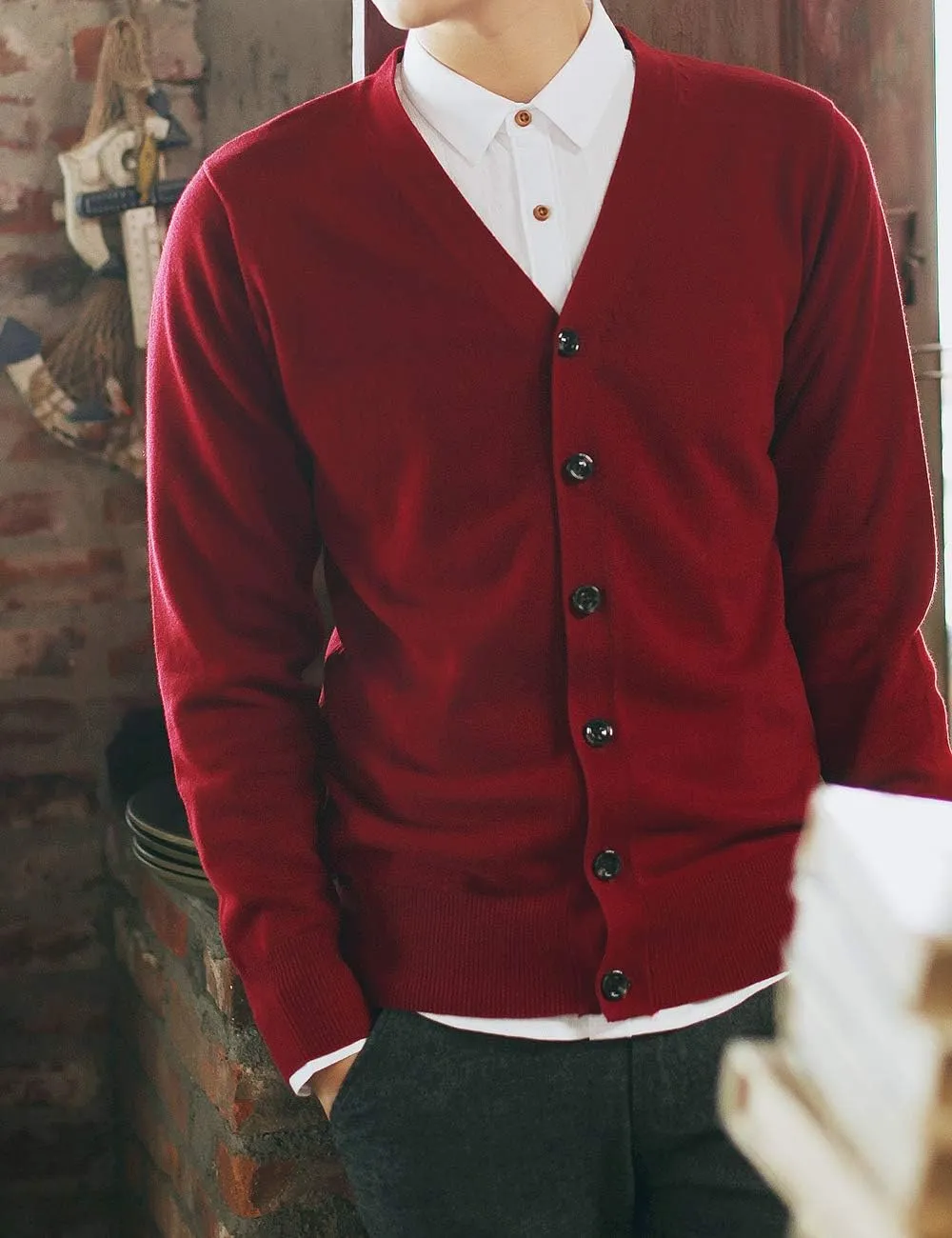 TopTie Men's Casual Fit V-Neck Cotton Sweater Cardigan