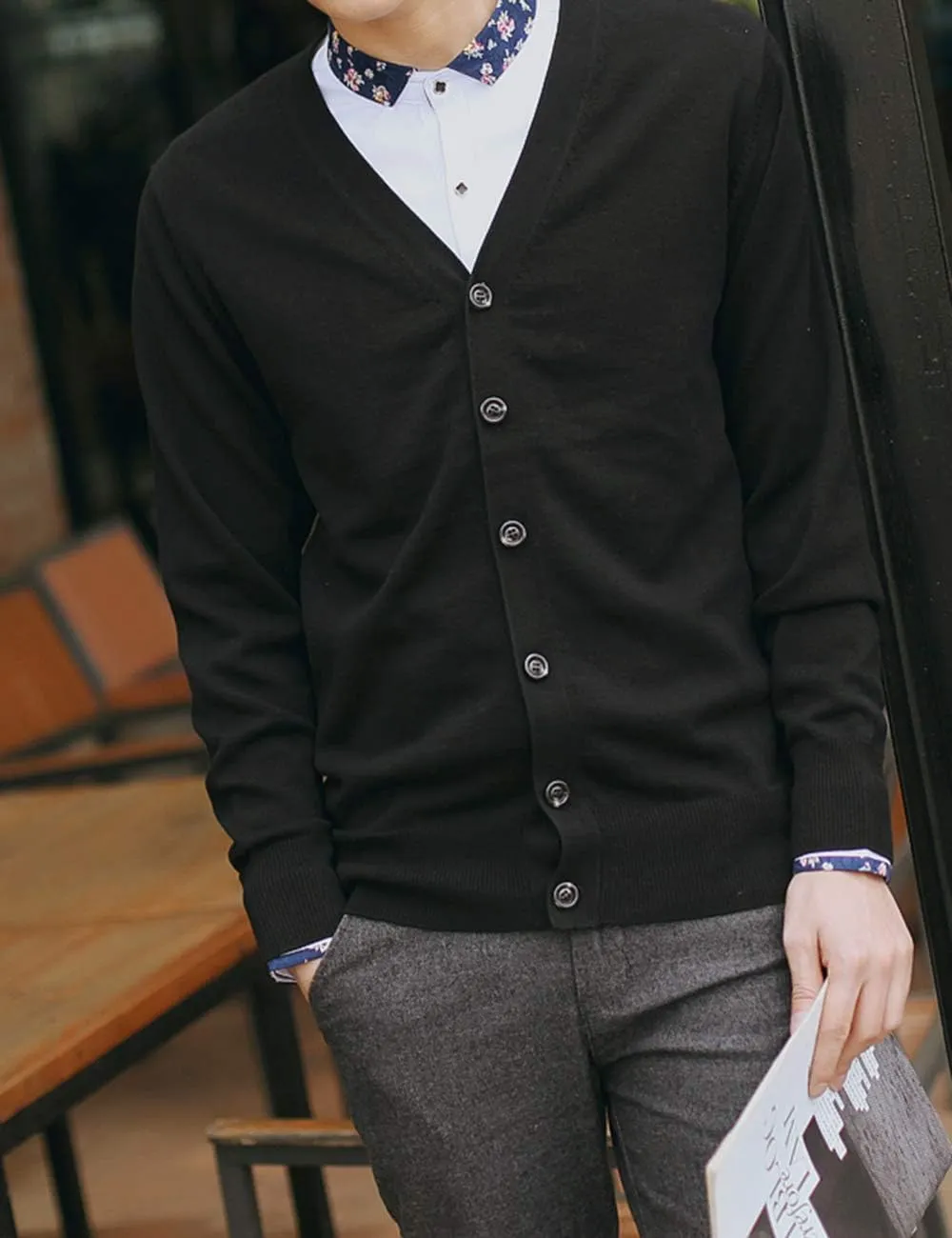 TopTie Men's Casual Fit V-Neck Cotton Sweater Cardigan