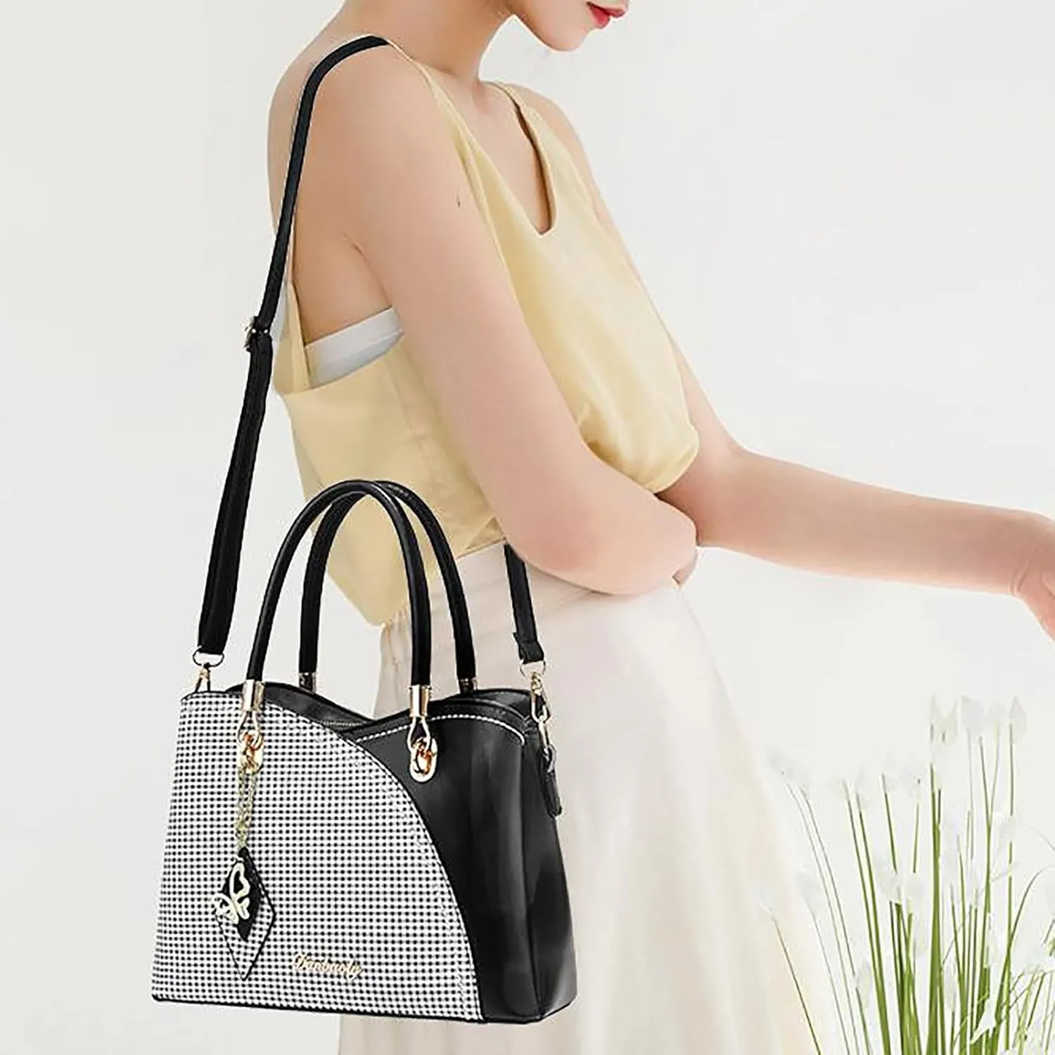 Tote Bag For Women Color Block Women Hobo Handbags Large Capacity Plaid Middle Shoulder Messenger Bag For Daily Work V