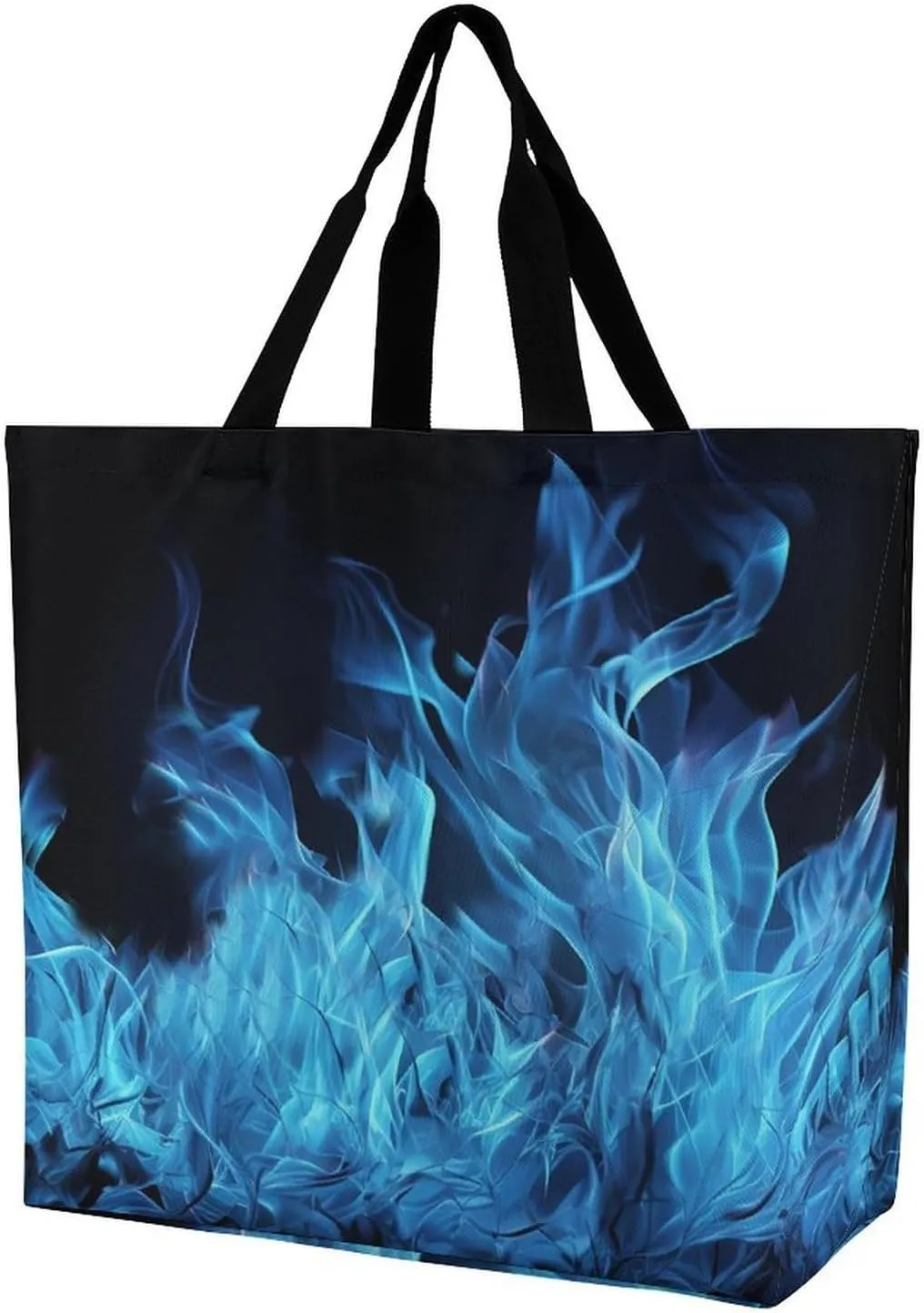 Tote Bag,Painted Foldable Shopping Tote Bag,washable Coating Groceries Storage Blue Flame Bags for Shopping Or Travel