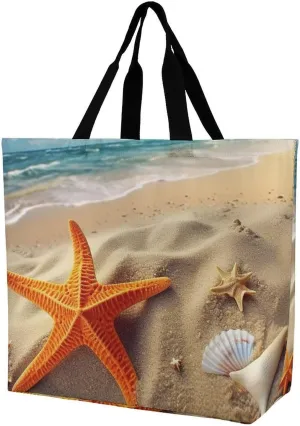 Tote Bag,Painted Foldable Shopping Tote Bag,washable Coating Groceries Storage Sea Beach Starfish Bags for Shopping Or Travel