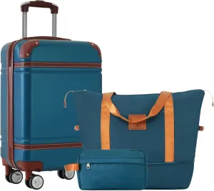 Travel Smart with Hardshell Luggage Set, Durable ABS Suitcase, Double Spinner Wheels, 20 Inch Carry-on Size, Blue