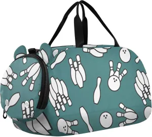Turquoise Bowling Sports Sports Duffle Bag for Girls Boys, Gym Bag with Shoe Compartment, Kids Travel Overnight Weekender Shoulder Bag