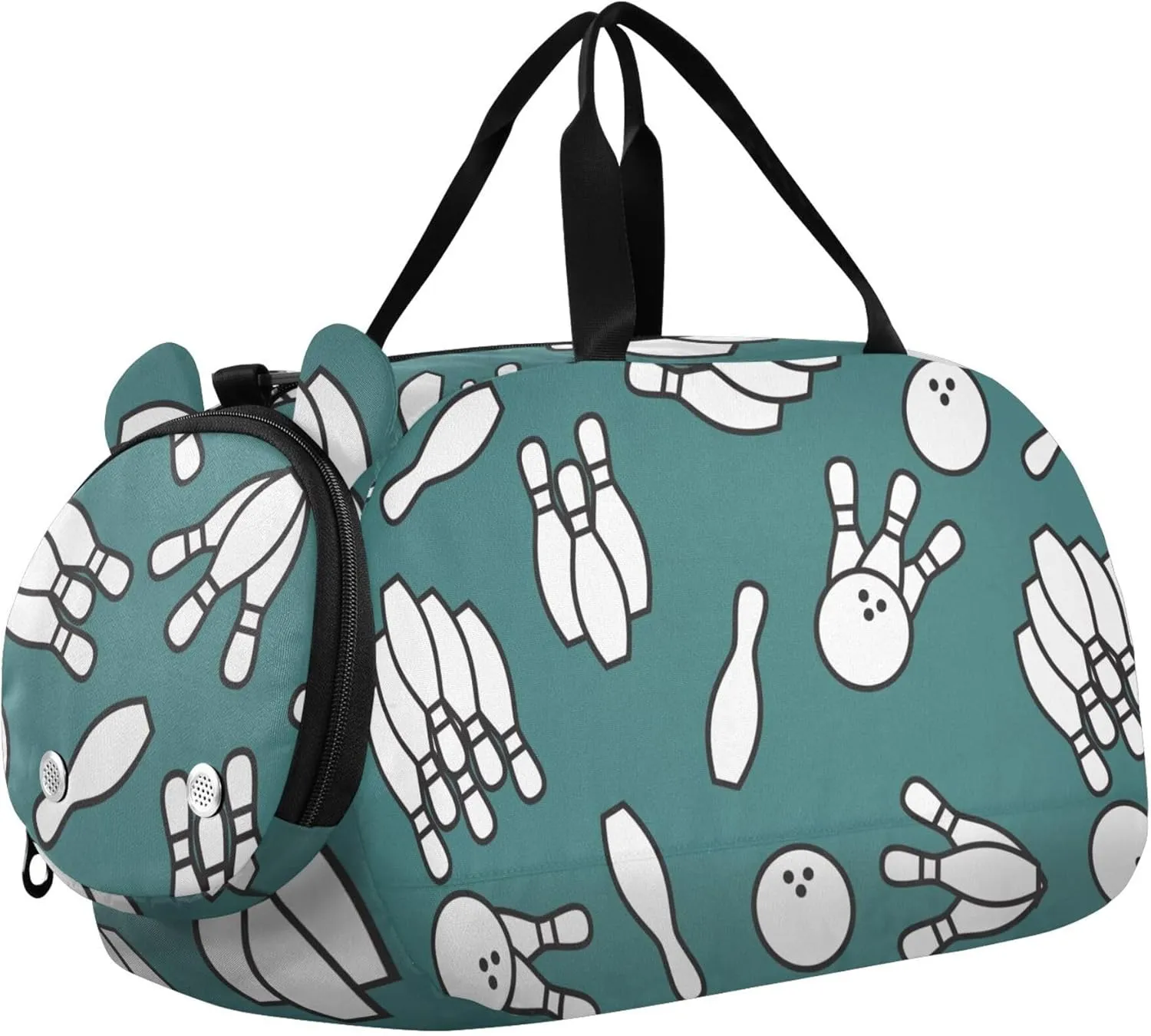 Turquoise Bowling Sports Sports Duffle Bag for Girls Boys, Gym Bag with Shoe Compartment, Kids Travel Overnight Weekender Shoulder Bag