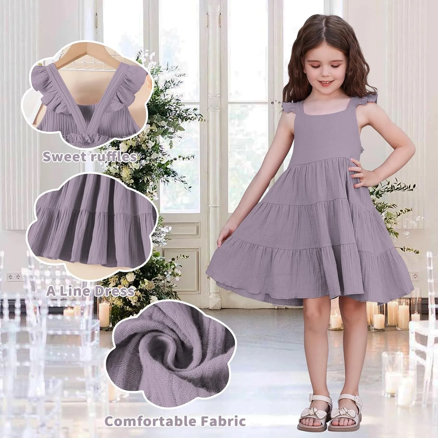 Unikaka Baby Girls Dresses Ruffle Sleeveless Toddler Princess Party Dresses Little Girls Beach Casual Summer Sundress 2-6Y