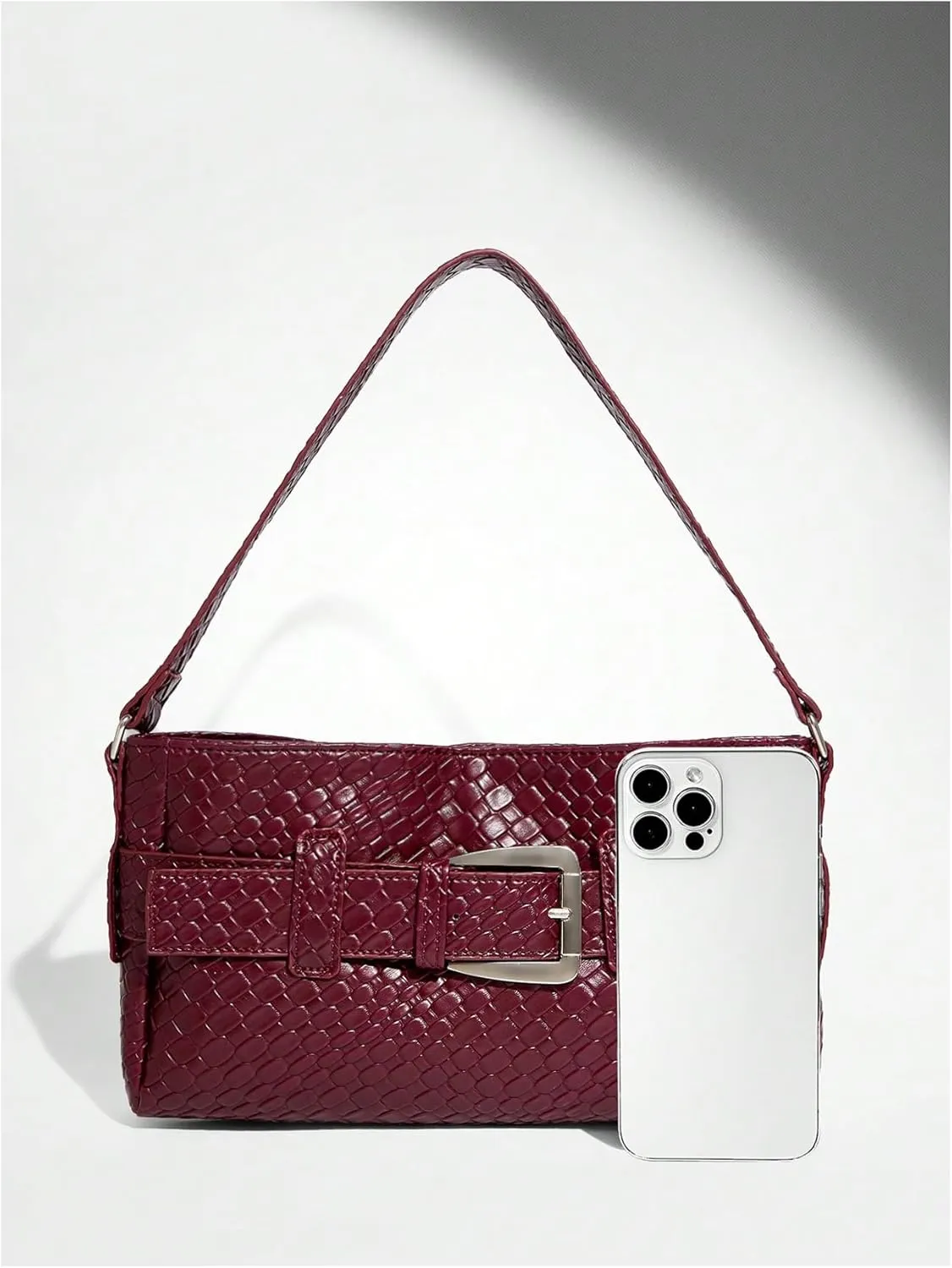 Verdusa Women's Buckle PU Leather Square Bag Braided Top Handle Underarm Shoulder Bags
