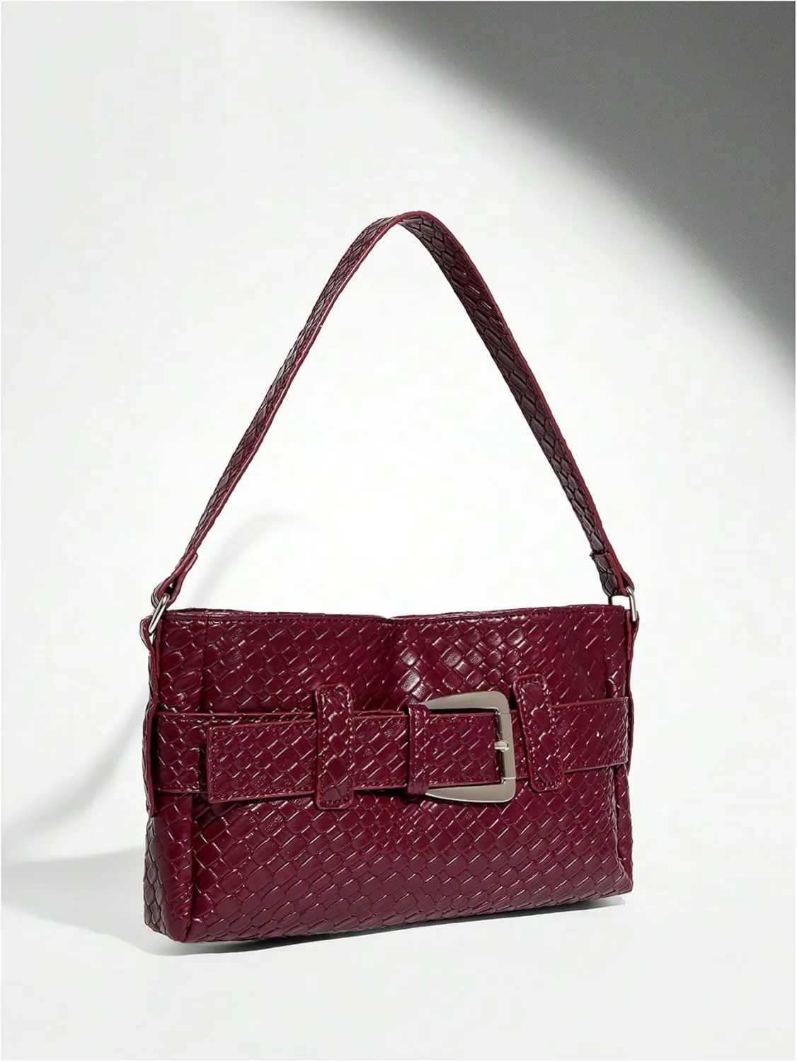 Verdusa Women's Buckle PU Leather Square Bag Braided Top Handle Underarm Shoulder Bags