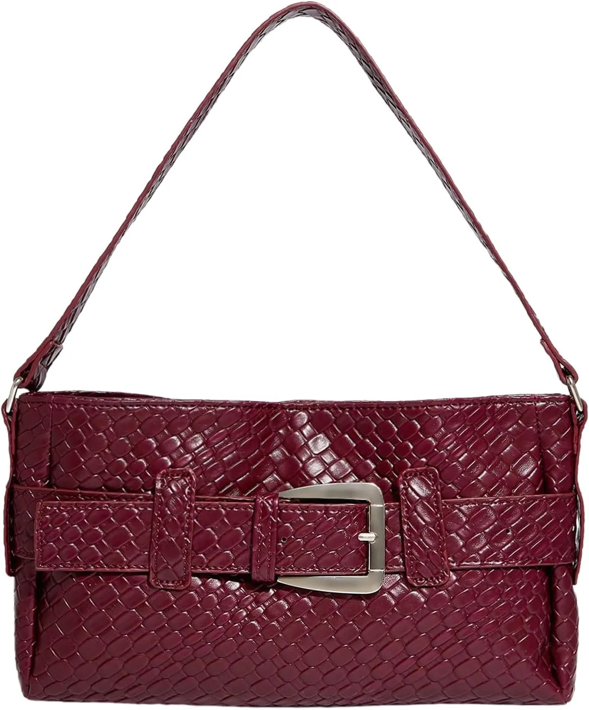Verdusa Women's Buckle PU Leather Square Bag Braided Top Handle Underarm Shoulder Bags