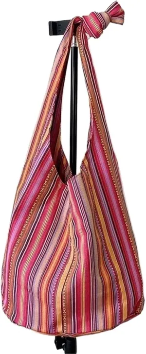 Vintage Bohemian Chic Canvas Shoulder Bag Ethnic Style Large Capacity Handbag Soft Tote Bag Casual Crossbody Bag Female Daily