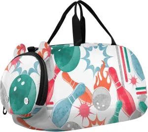 Watercolor Bowling Sports Duffle Bag for Girls Boys, Gym Bag with Shoe Compartment, Kids Travel Overnight Weekender Shoulder Bags