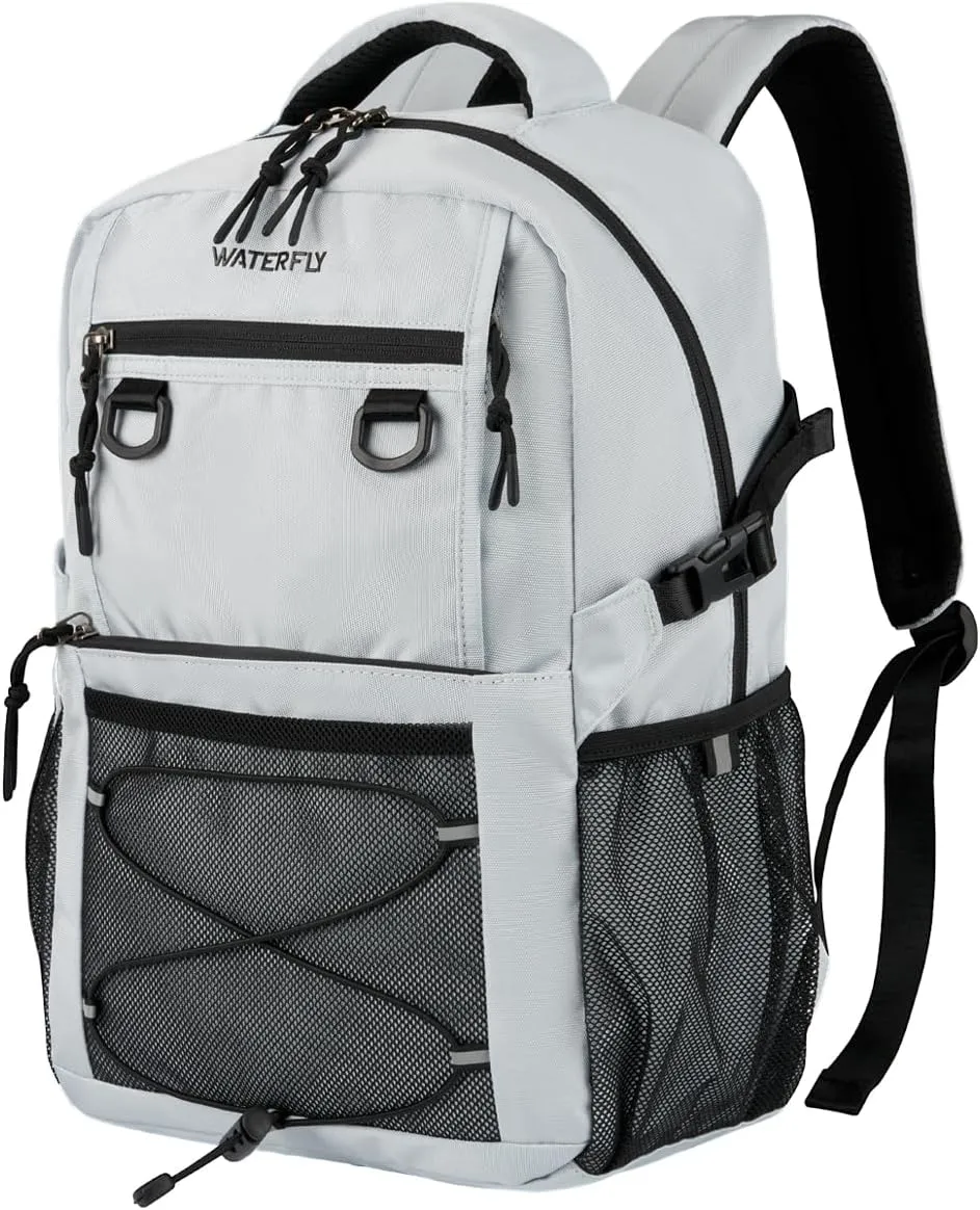 WATERFLY Travel Hiking Casual Backpack: Woman Man Everyday Commuter Outdoor City Daypack College Bookbag with Compartment - 22L Weekender Day Back Pack Carry on Airplane Flight Approved, Light Gray