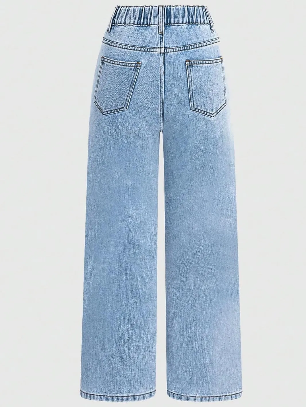 WDIRARA Girl's High Waisted Button Wide Leg Jeans Casual Long Denim Pants with Pocket